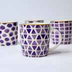 Set Of 4 Purple Pattern Ceramic Mugs – Bold Geometric & Dot Designs | Imperial Nest
