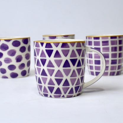 Purple Pattern Ceramic Mugs – Bold Geometric & Dot Designs | Imperial Nest