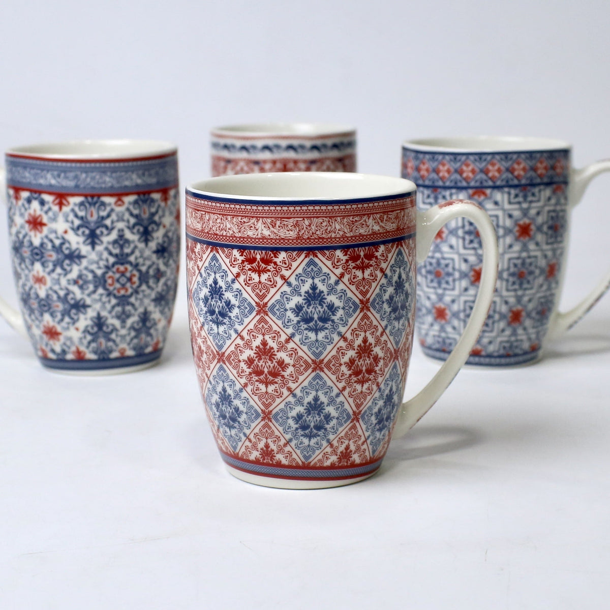 Set of 4 Vintage Pattern Ceramic Mugs – Ethnic Print | Imperial Nest