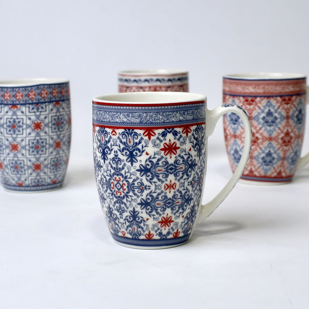 Set of 4 Vintage Pattern Ceramic Mugs – Ethnic Print | Imperial Nest