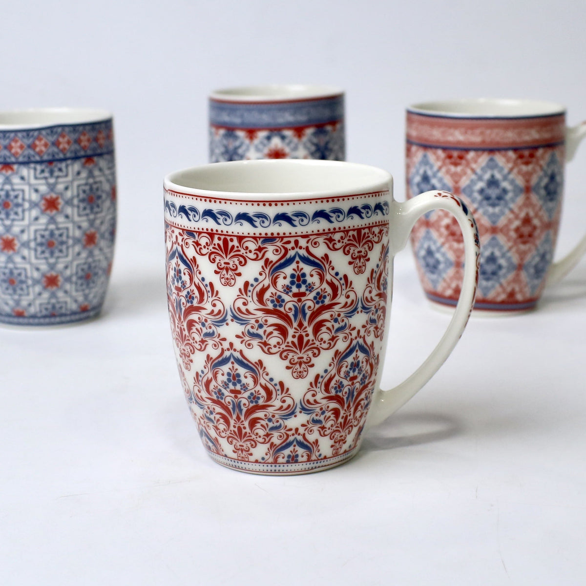 Set of 4 Vintage Pattern Ceramic Mugs – Ethnic Print | Imperial Nest