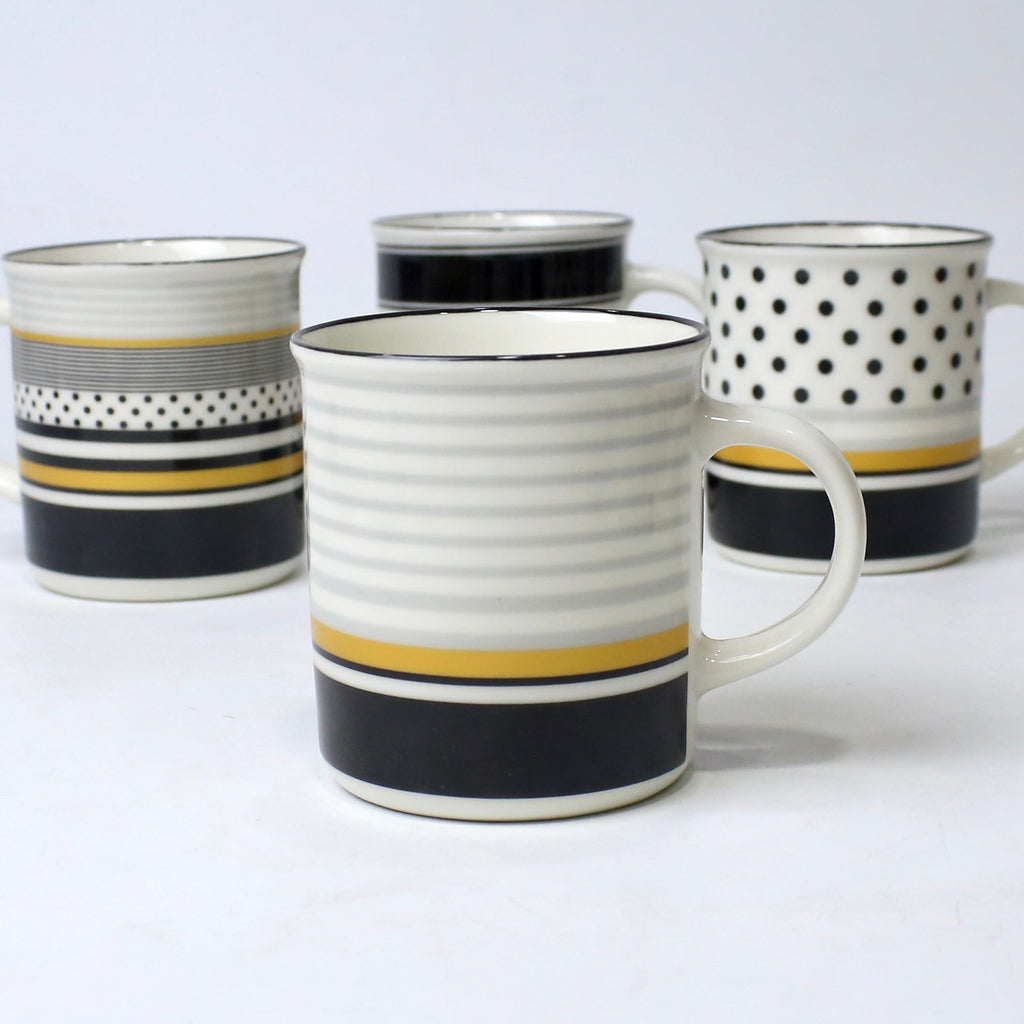 Set Of 4 Modern Black & Gold Ceramic Mugs – Multiple Patterns | Imperial Nest