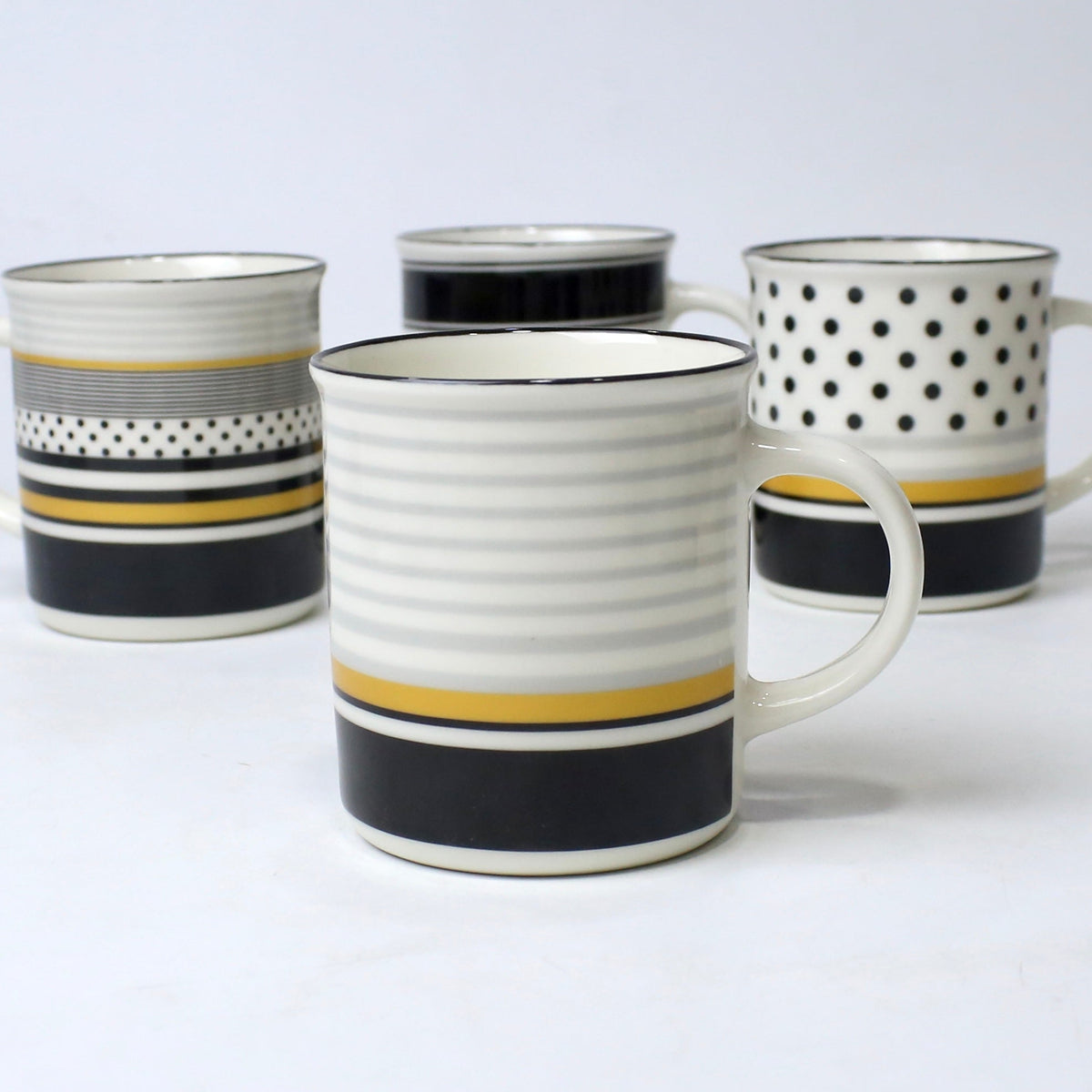 Set Of 4 Modern Black & Gold Ceramic Mugs – Multiple Patterns | Imperial Nest
