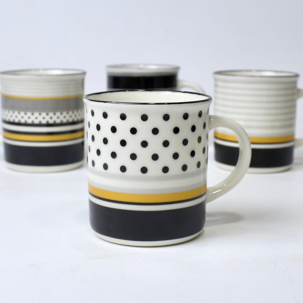 Set Of 4 Modern Black & Gold Ceramic Mugs – Multiple Patterns | Imperial Nest