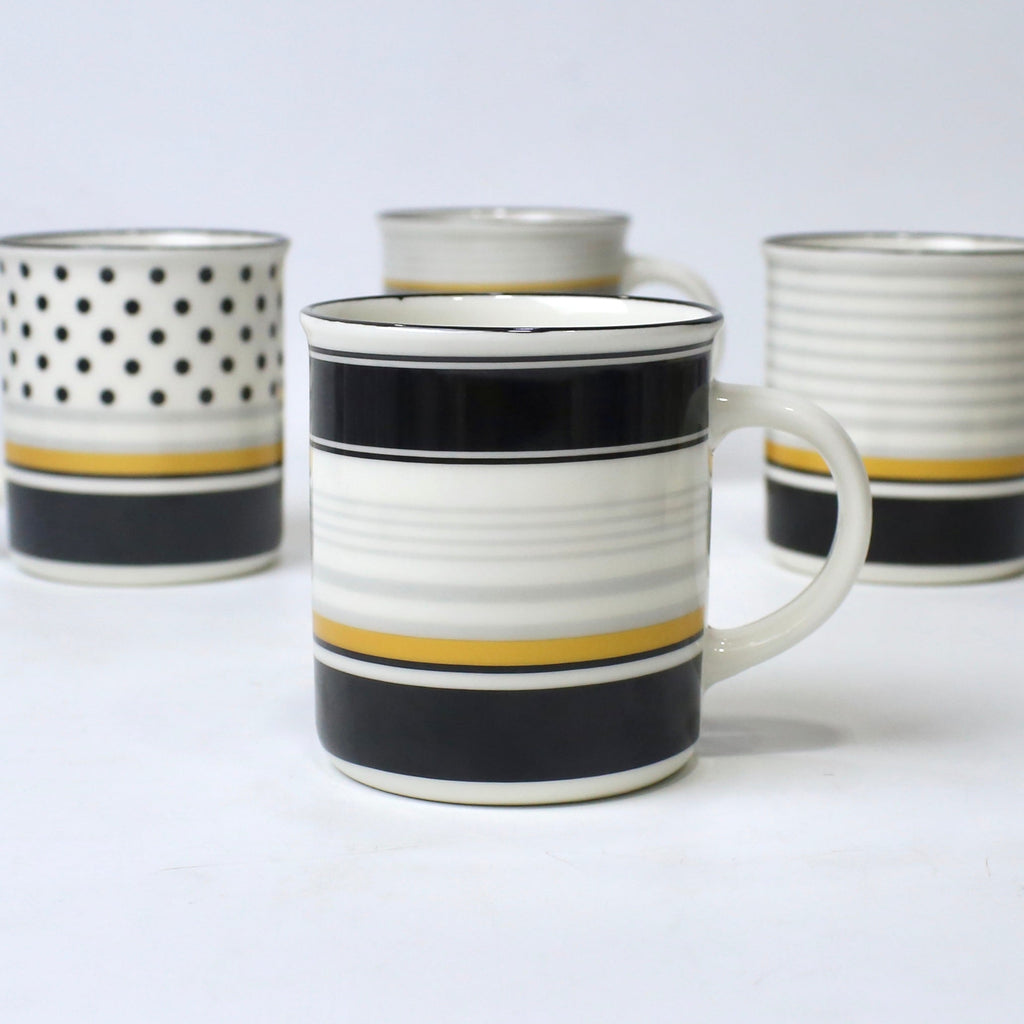 Set Of 4 Modern Black & Gold Ceramic Mugs – Multiple Patterns | Imperial Nest