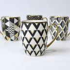 Set of 4 Geometric Bloom Gold Ceramic Mugs – Gold Accent Design | Imperial Nest
