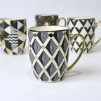 Set of 4 Geometric Bloom Gold Ceramic Mugs – Gold Accent Design | Imperial Nest
