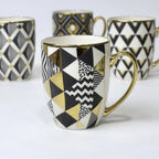 Set of 4 Geometric Bloom Gold Ceramic Mugs – Gold Accent Design | Imperial Nest