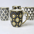 Set of 4 Geometric Bloom Gold Ceramic Mugs – Gold Accent Design | Imperial Nest