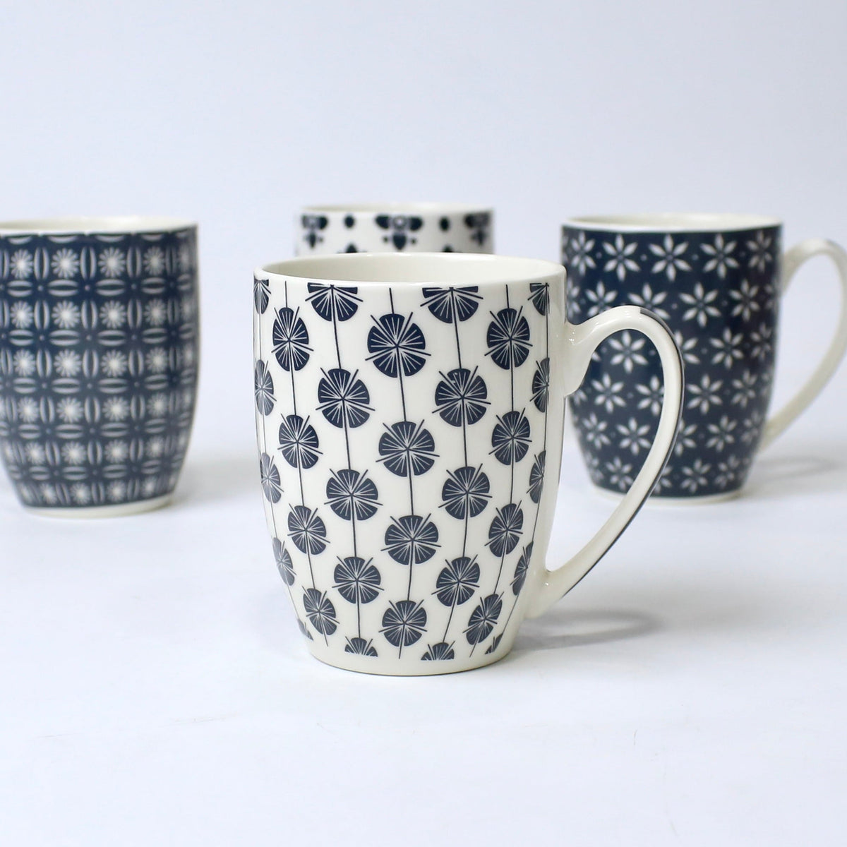 Set of 4 Midnight Mandala Ceramic Printed Mug – 350ml | Individual Designs | Elegant Modern Look