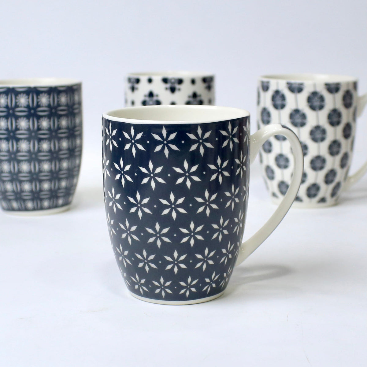 Set of 4 Midnight Mandala Ceramic Printed Mug – 350ml | Individual Designs | Elegant Modern Look