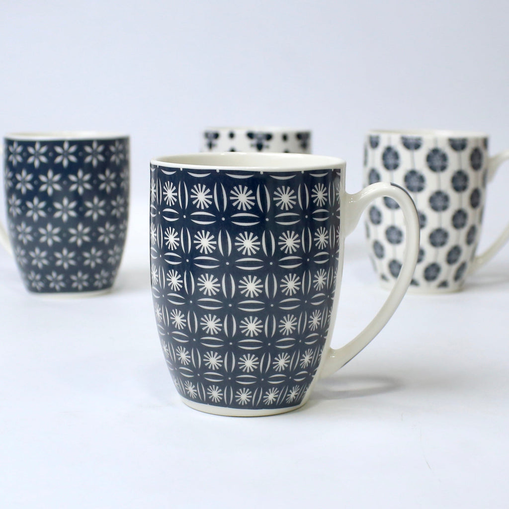 Set of 4 Midnight Mandala Ceramic Printed Mug – 350ml | Individual Designs | Elegant Modern Look