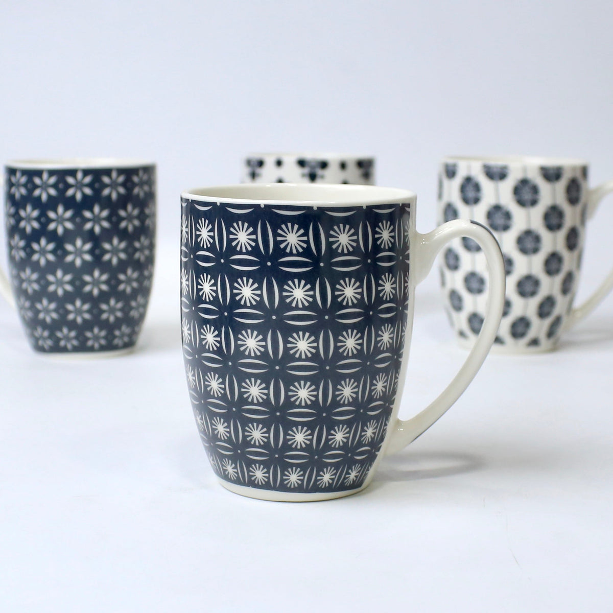 Set of 4 Midnight Mandala Ceramic Printed Mug – 350ml | Individual Designs | Elegant Modern Look