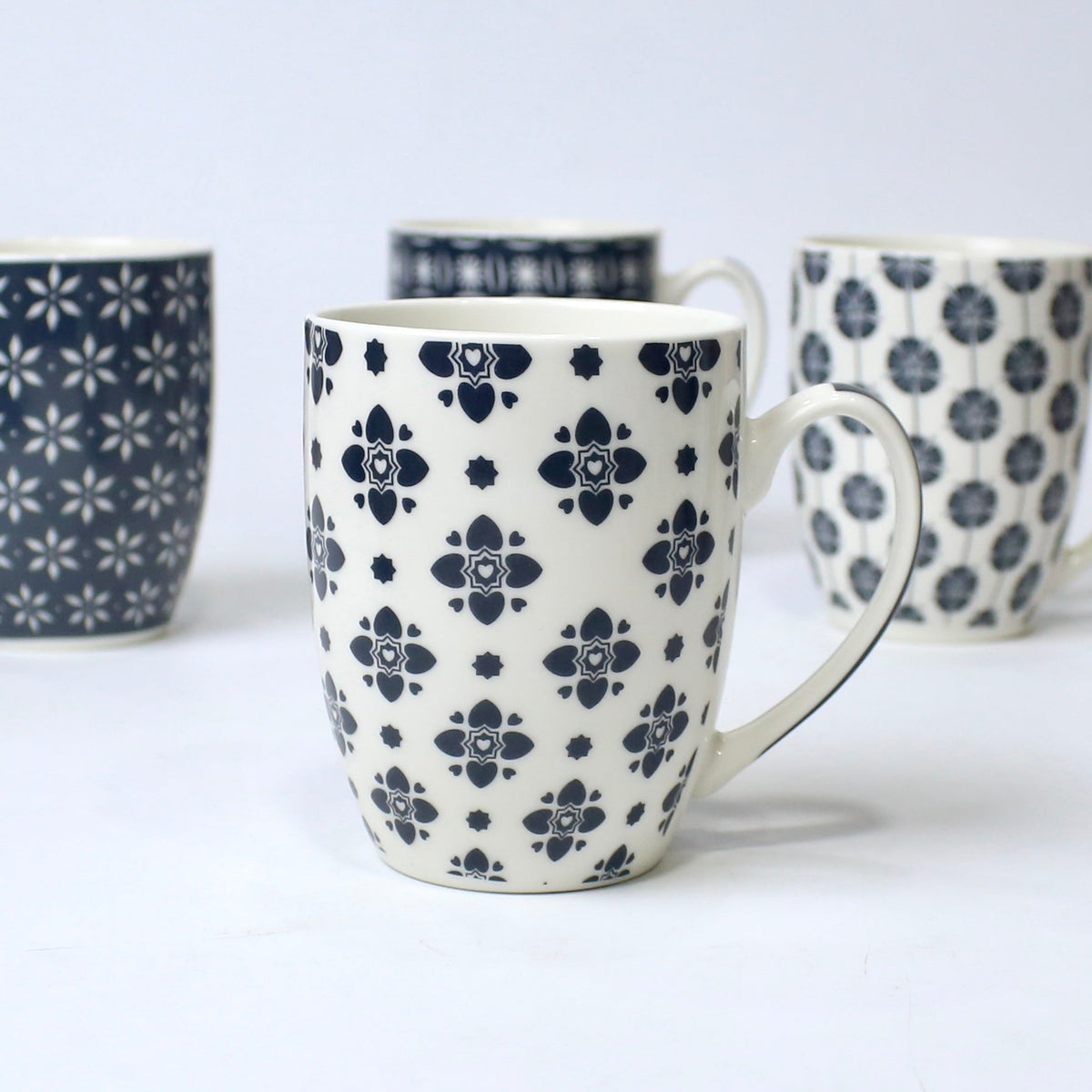 Set of 4 Midnight Mandala Ceramic Printed Mug – 350ml | Individual Designs | Elegant Modern Look