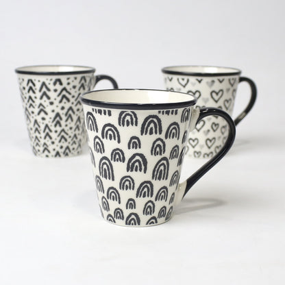 Black & White Ceramic Mugs – Heart & Pattern Designs | Imperial Nest