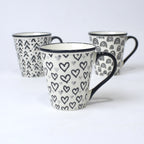 Set of 3 Black & White Ceramic Mugs – Heart & Pattern Designs | Imperial Nest