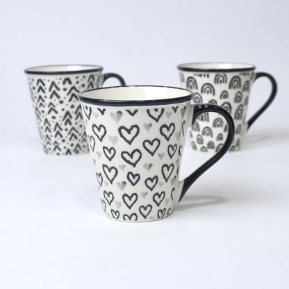 Black & White Ceramic Mugs – Heart & Pattern Designs | Imperial Nest