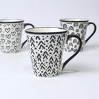 Set of 3 Black & White Ceramic Mugs – Heart & Pattern Designs | Imperial Nest