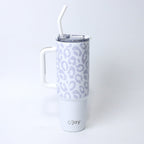 O’jay Arctic Leopard Tumbler – 40oz & 50oz | Stylish Stainless Steel, Leak-Proof, White & Grey Print