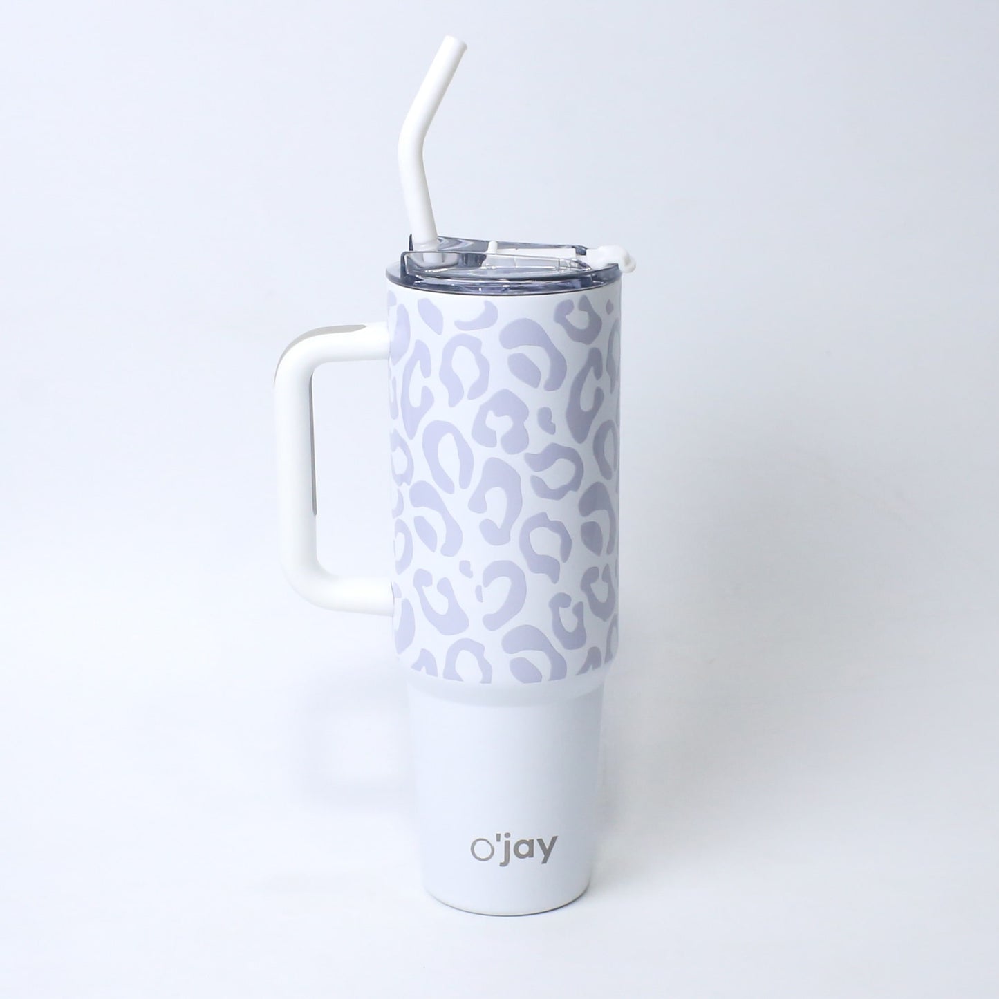 O’jay Arctic Leopard Tumbler – 40oz & 50oz | Stylish Stainless Steel, Leak-Proof, White & Grey Print