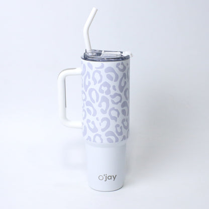 O’jay Arctic Leopard Tumbler – 40oz & 50oz | Stylish Stainless Steel, Leak-Proof, White & Grey Print