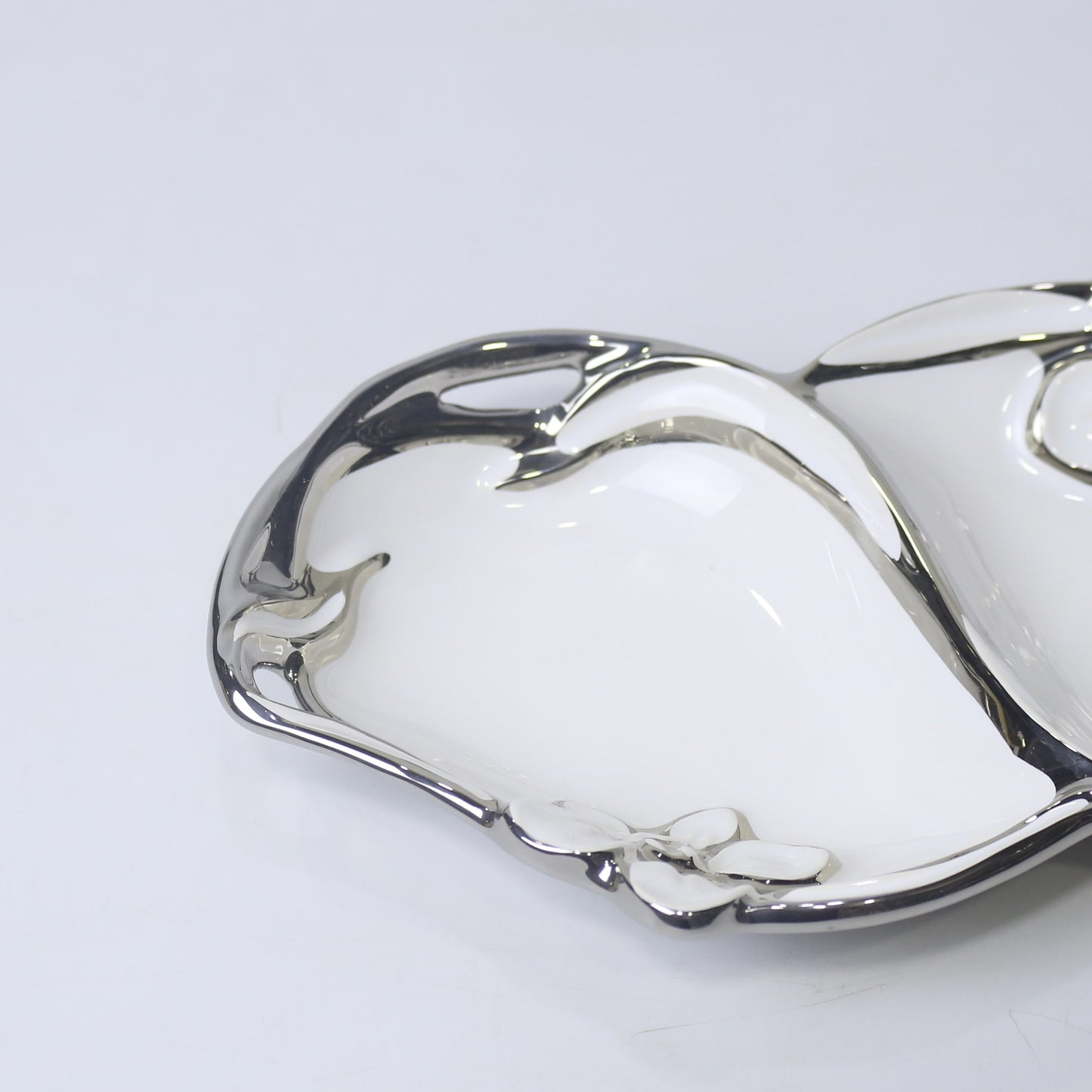 Elegant Dual-Compartment Ceramic Platter – Silver & Golden | Imperial Nest