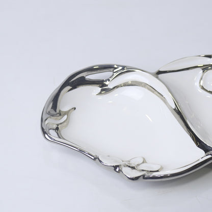 Elegant Dual-Compartment Ceramic Platter – Silver & Golden | Imperial Nest