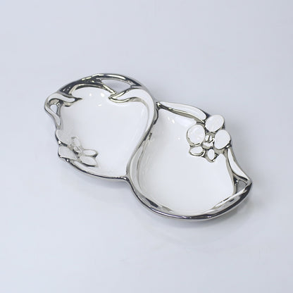 Elegant Dual-Compartment Ceramic Platter – Silver & Golden | Imperial Nest