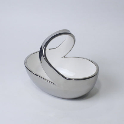 Elegant 9-Inch Ceramic Decorative Bowl with Handle – Golden & Silver | Imperial Nest