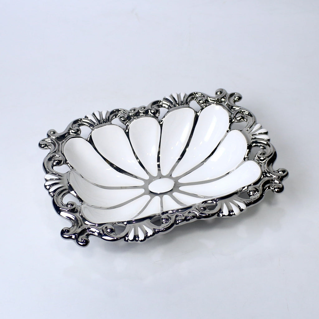 Ornate Ceramic Bowl – 10.25" Decorative Serving Dish in Gold & Silver | Imperial Nest