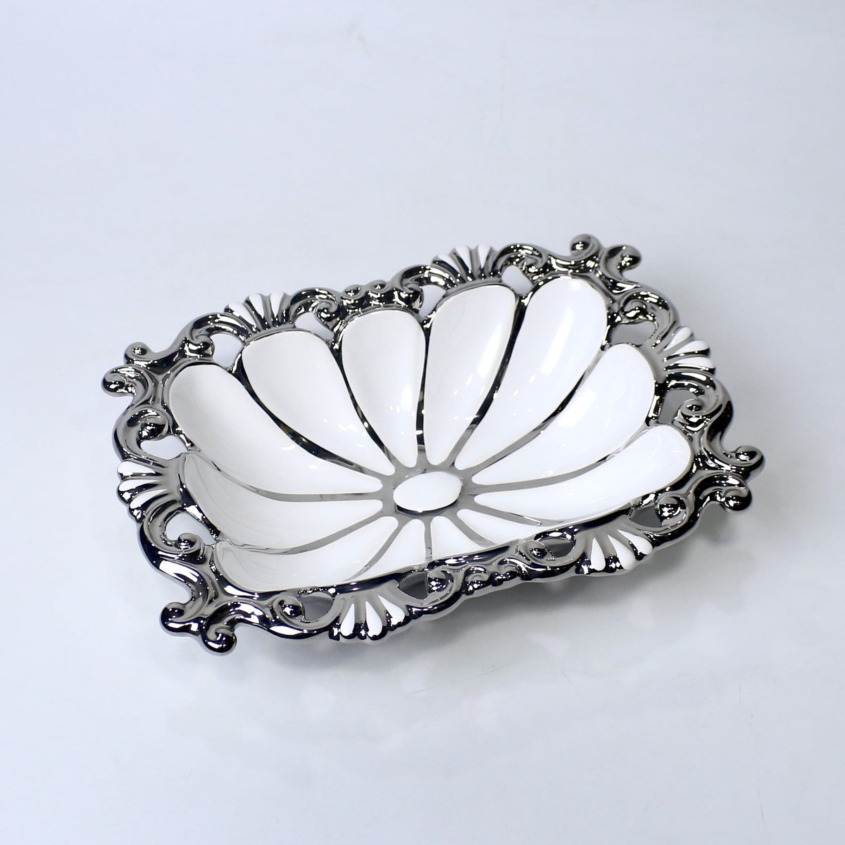 Ornate Ceramic Bowl – 10.25" Decorative Serving Dish in Gold & Silver | Imperial Nest