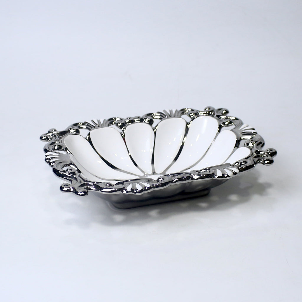 Ornate Ceramic Bowl – 10.25" Decorative Serving Dish in Gold & Silver | Imperial Nest