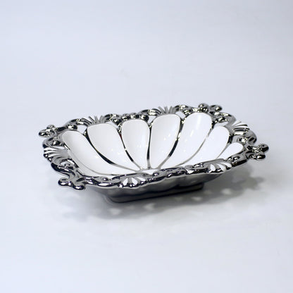 Ornate Ceramic Bowl – 10.25" Decorative Serving Dish in Gold & Silver | Imperial Nest