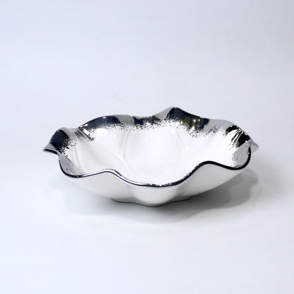 Lotus Leaf Ceramic Bowl – 10.5" Serving Dish in Gold & Silver | Imperial Nest