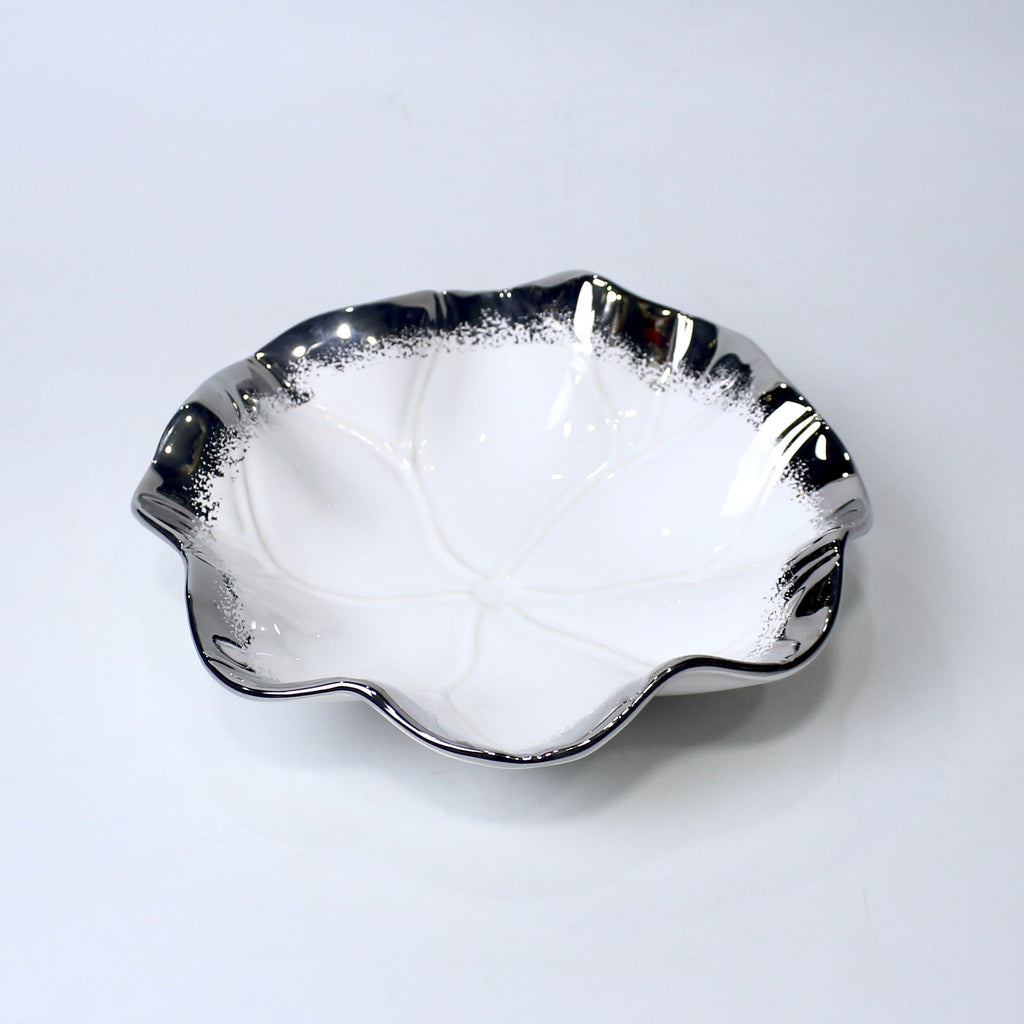Lotus Leaf Ceramic Bowl – 10.5" Serving Dish in Gold & Silver | Imperial Nest