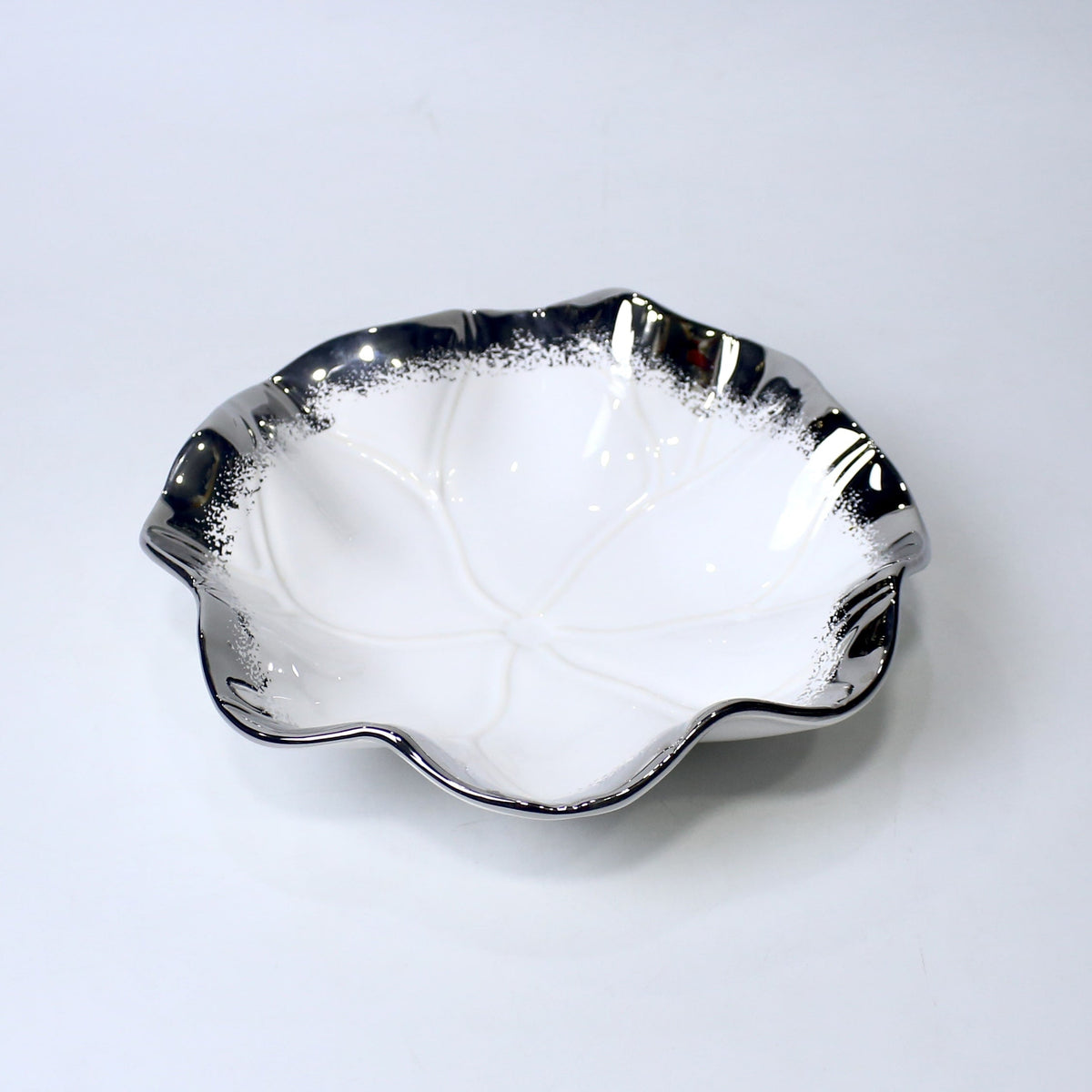 Lotus Leaf Ceramic Bowl – 10.5" Serving Dish in Gold & Silver | Imperial Nest