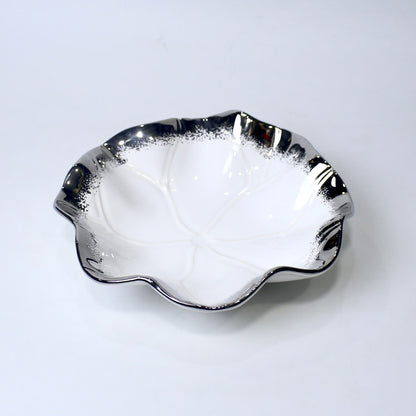 Lotus Leaf Ceramic Bowl – 10.5" Serving Dish in Gold & Silver | Imperial Nest