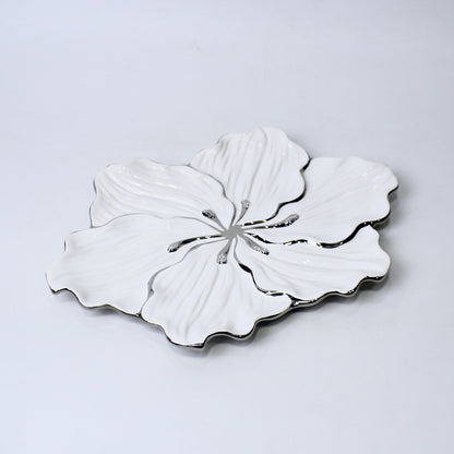Lily Oval Ceramic Platter – 15" Floral Serving Plate in Gold & Silver | Imperial Nest