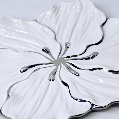 Lily Oval Ceramic Platter – 15" Floral Serving Plate in Gold & Silver | Imperial Nest