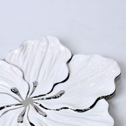 Lily Oval Ceramic Platter – 15" Floral Serving Plate in Gold & Silver | Imperial Nest