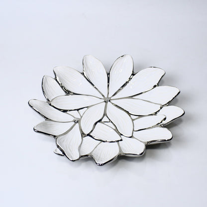Petal Design Ceramic Bowl – 13.25" Decorative Fruit or Snack Dish | Gold & Silver Finish