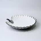 13" Ceramic Leaf Bowl with Handle – Gold & Silver Finish | Elegant Serveware
