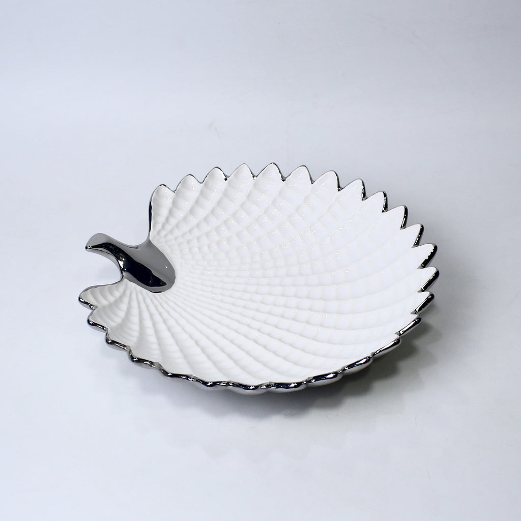 13" Ceramic Leaf Bowl with Handle – Gold & Silver Finish | Elegant Serveware