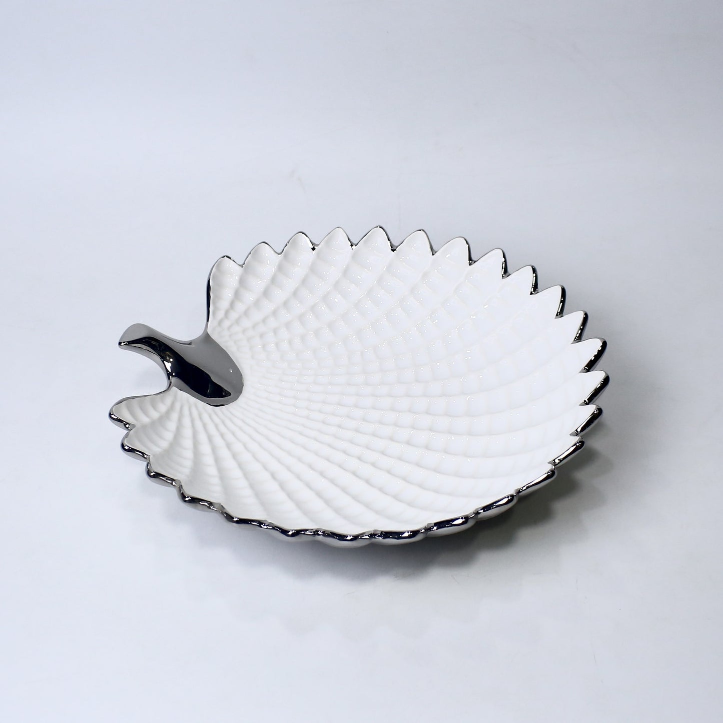 13" Ceramic Leaf Bowl with Handle – Gold & Silver Finish | Elegant Serveware