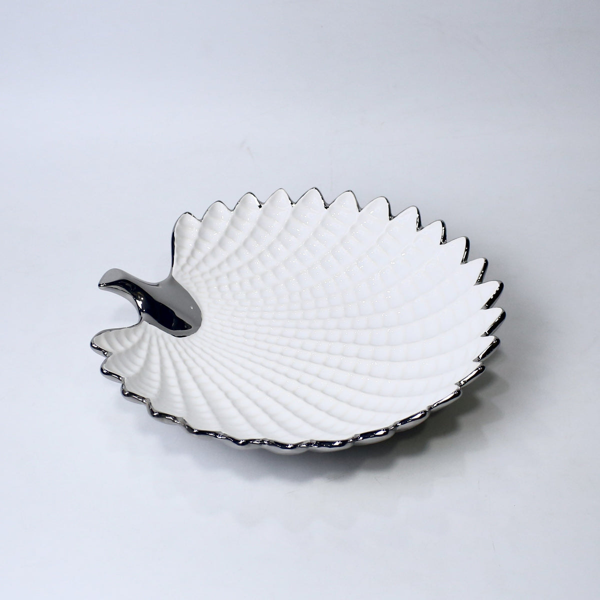 13" Ceramic Leaf Bowl with Handle – Gold & Silver Finish | Elegant Serveware