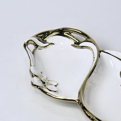 Elegant Dual-Compartment Ceramic Platter – Silver & Golden | Imperial Nest