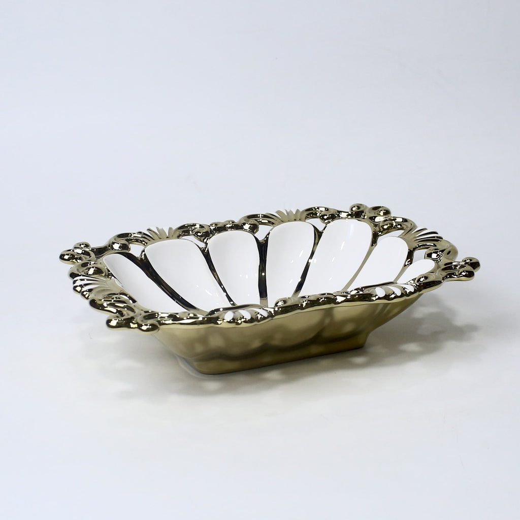 Ornate Ceramic Bowl – 10.25" Decorative Serving Dish in Gold & Silver | Imperial Nest