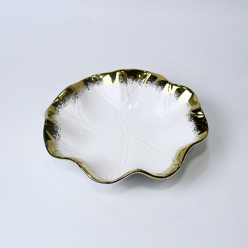 Lotus Leaf Ceramic Bowl – 10.5" Serving Dish in Gold & Silver | Imperial Nest