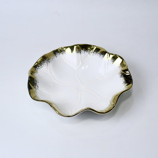 Lotus Leaf Ceramic Bowl – 10.5" Serving Dish in Gold & Silver | Imperial Nest