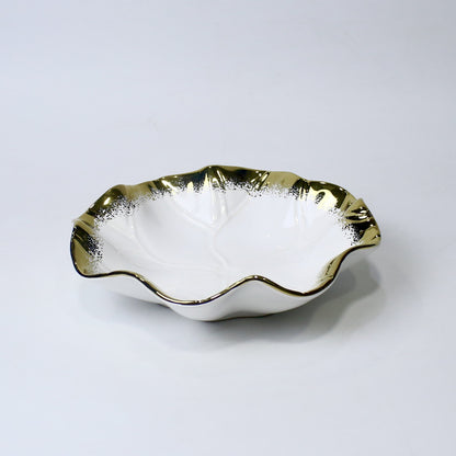 Lotus Leaf Ceramic Bowl – 10.5" Serving Dish in Gold & Silver | Imperial Nest